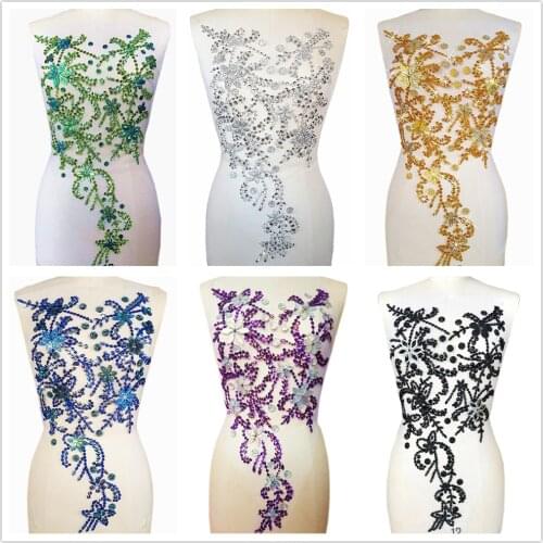 SILVER 30x60cm Sewing Crystal Applique Patches For Wedding Dress Rhinestone Stones Evening Prom Sew on for DIY Decoration Crafts