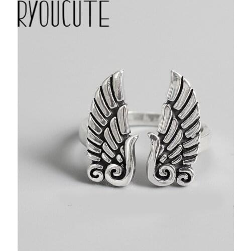 Bijoux 2020 Simple Style Silver Color Big Wings Rings For Women Gifts Large Adjustable Finger Rings