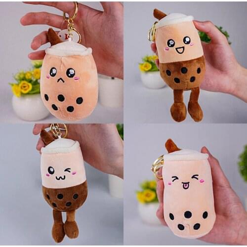 Bubble Tea Cup Boba Plush Keychain Toys Fruit Avocado Pendant Animal Key Chain Dinosaur Sheep Wallet Bag Pendant Kids Toys Gift