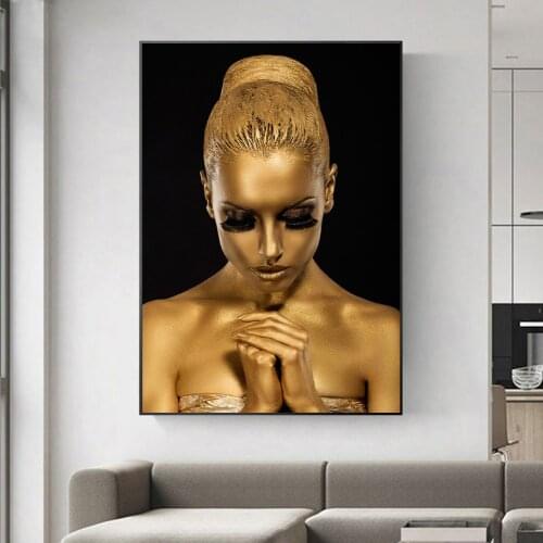Black and Gold Sexy Lips African Art Woman on Canvas Posters and Prints Scandinavian Cuadros Wall Picture for Living Room Decor
