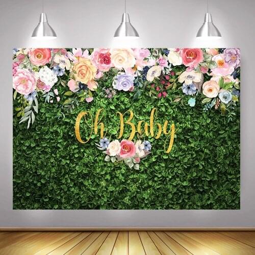Floral Green Grass Wall Backdrop Photography Gold Jungle Baby Shower Party Background Decor Flowers Wedding Bridal Photo Shoot