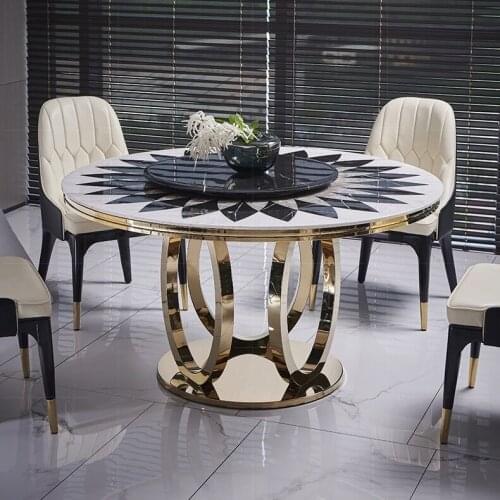 ChinaFurniture alternative processing factory modern light luxury marble plate stainless steel leg dining table and dinner chair