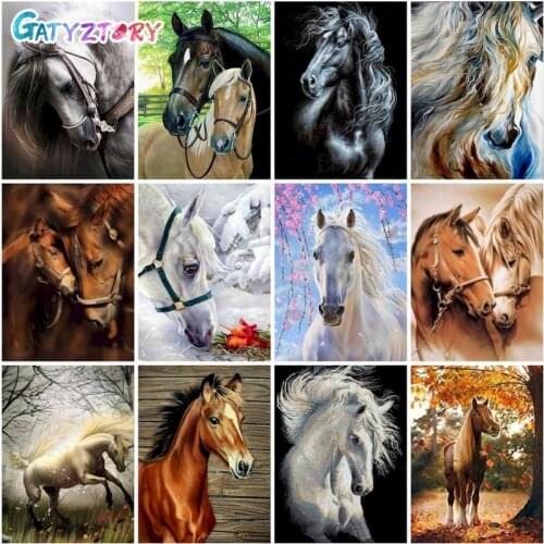 GATYZTORY DIY Diamond Painting Horse Rhinestone Kits Animal Cross Stitch Mosaic Art Handmade Gift Home Decor