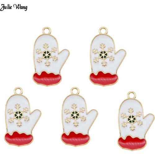 Julie Wang 5pcs Colorful Enamel Christmas Snow Glove Mitten Charms For Women Bracelet Pendant DIY Accessory Xmas Decoration