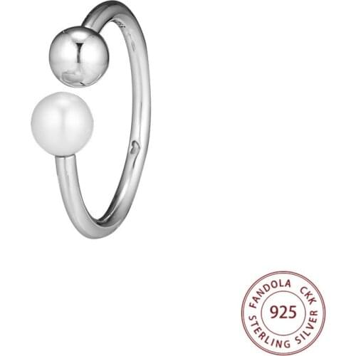 100% 925 Sterling Silver Contemporary Pearl Open Rings For Women Wedding Engagement Fine Jewelry Brincos