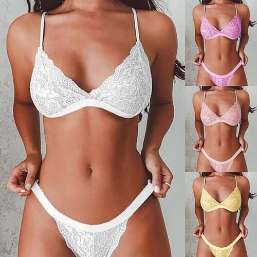 2021Sexy Lingerie Set Lace Spaghetti Bra Top Sex G-String Thongs Underwear Women Sex Clothes Mesh Sets Costumes