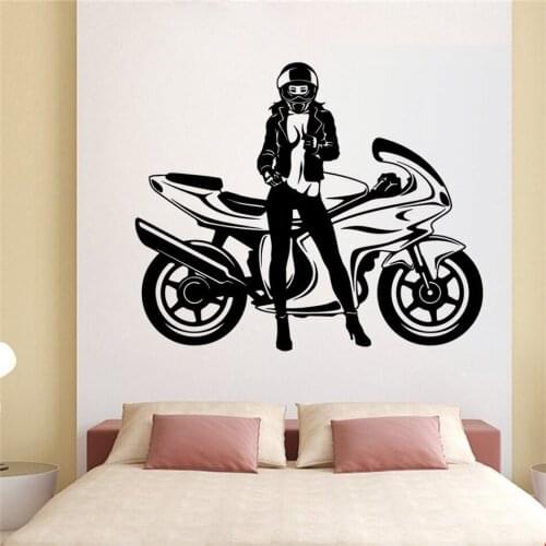 Cool Motorcycle Wall Decals Raincoat Sexy Women Wall Stickers Art Stickers Vinyl Removable FM-73
