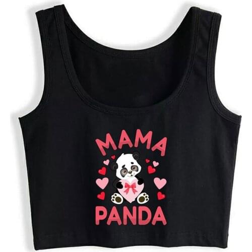 Crop Top Female Mama Panda Valentines Day Love Heart Gift Casual White Custom Tops Women