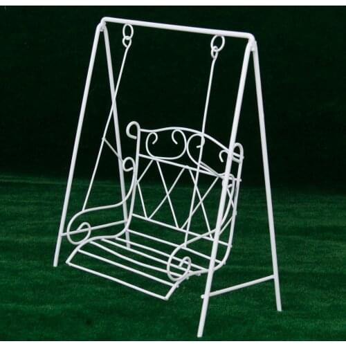 Doll House 1/12 Scale Dollhouse Miniature Garden Furniture Metal Swing Rocking Chair White Gift Classic Kids Toy 6x2.76x6.9inch