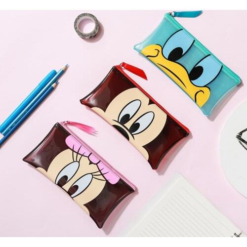 Disney Cartoon Fashion PVC Transparent Pen Bag Large Student Stationery Practical Pen Box