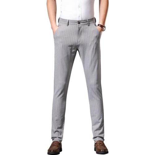 2021 Autumn New Mens Bamboo Fiber Casual Pants Classic Style Business Fashion Grey Stretch Cotton Trousers Male Brand Clothes