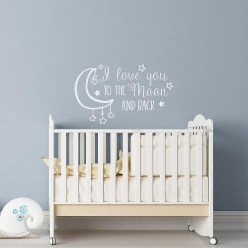 Nursery Wall Decal I Love You To The Moon And Back Quote Wall Stickers for Baby Room Removable Vinyl Art Home Decoration D459