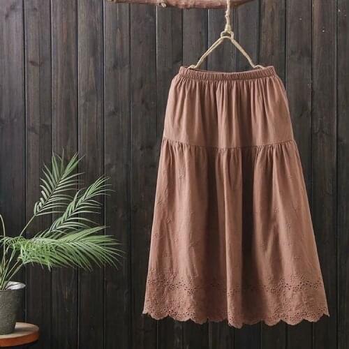 New Spring Summer Women Skirt Mori Girl Fresh Embroidery Cotton and linen Loose Skirts Women