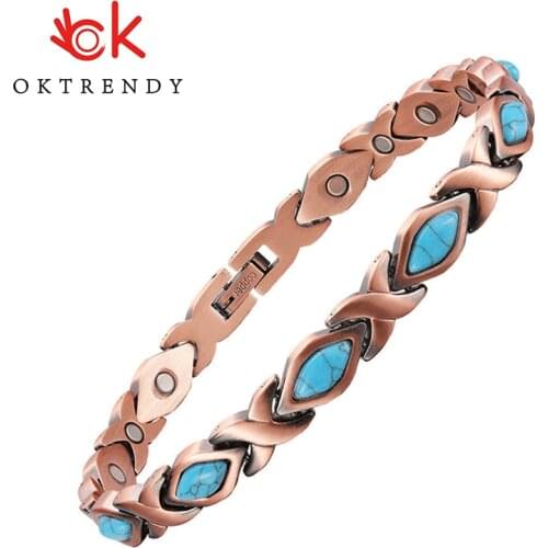 Oktrendy Red Copper Magnetic Bangle Bracelets with Natural Gem Stone Women Blue Stone Copper Magnetic Bracelet