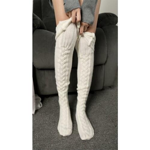 Hirigin Fall Winter Warm Knitted Thick Women Stockings Pure Color Loose Causal Stockings Knee Length Stockings Wholesale 6 Color