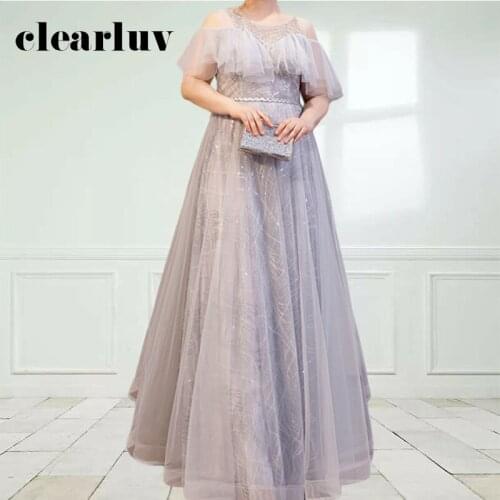 Tassel A-Line Evening Dress DR1106 Lace Up Shining Robe De Soiree Ruched Short Sleeve Women Party Dresses Plus Size Formal Gown