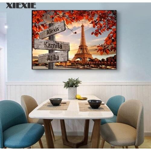 Custom Personalized Baikal Eiffel Tower Poster Wooden Art Custom Name Canvas Painting for Wedding Wall Art Living Room Decor
