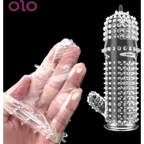 OLO Reusable Condom Delayed Ejaculation G-spot Stimulation Cock Sleeve Time Delay Crystal Penis Sleeve Sex Toys For Men