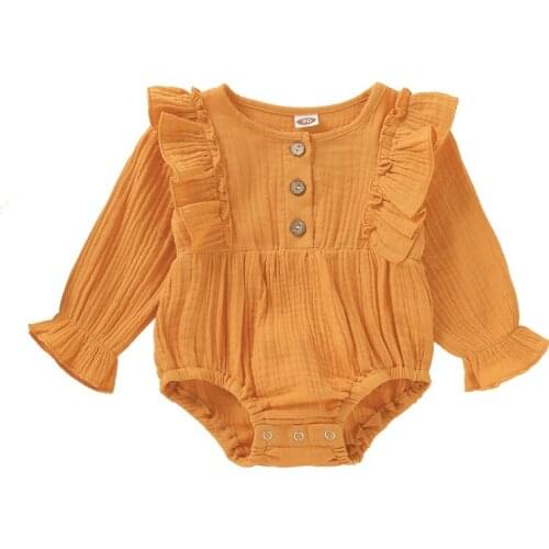 Girls Long Sleeve Ruched Solid Romper Toddler Newborn Baby Girl Clothes Ruffle Baby Body Suit Newborn Clothes