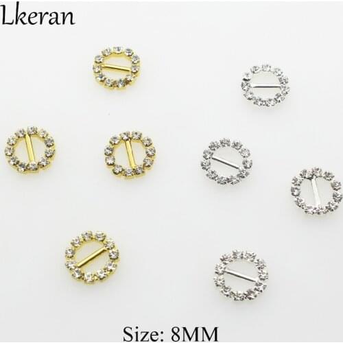 New 12mm (Inner Bar 8mm) 10Pcs/Lot Round Crystal Rhinestone Buckle Invitation Ribbon Slider For Wedding Silver Accessories