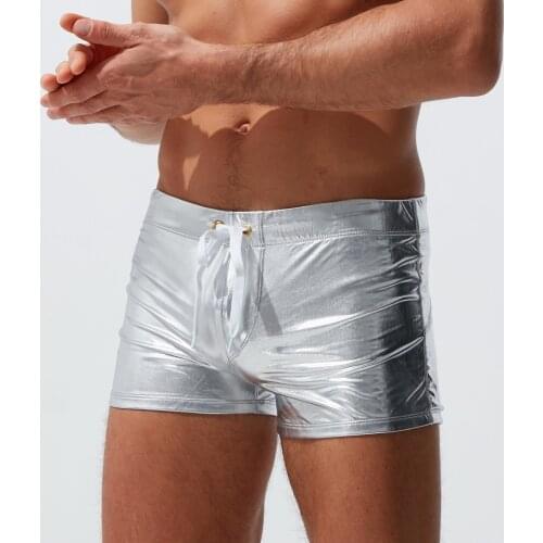 Plus Size New Low Waist Gold silver color Mens Boxer shorts Swimming Swim Shorts Trunks Swimwear Pants Swim quick-dry briefs