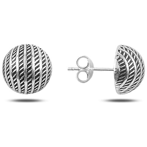 Silver 925 Set 10mm Patterned Half Ball Earrings