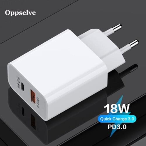 Oppselve 18W Quick Charge 3.0 USB Charger QC3.0 PD3.0 PD Wall Charging Adapter Phone Charger For iPhone 12 Mini 11 Pro XS Max XR