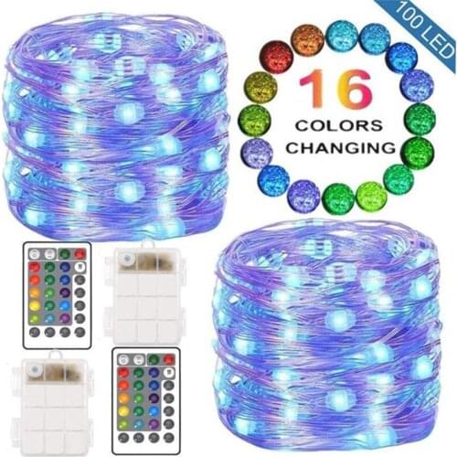 16 Colors Changing Fairy Lights Waterproof USB Copper Wire 100LED Remote String Lights for Indoor Oudoor Room Party Christmas De