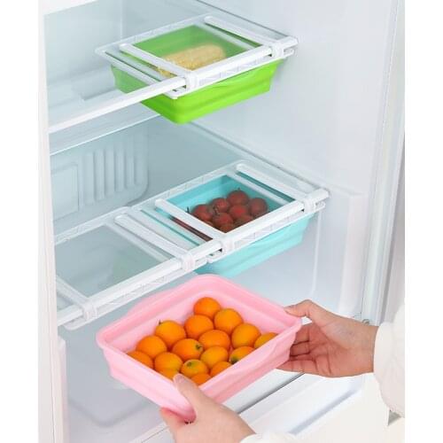 Slide Refrigerator Freezer Organizer Fridge Storage Rack Shelf Drawer Food Container Freezer Storage Containers Kitchen Boxes