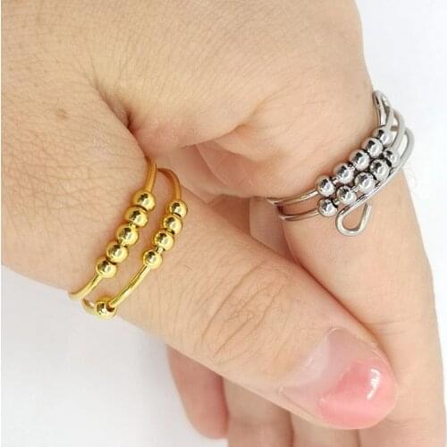 Fidget Beads Fidget Ring Spinner Single Coil Spiral Fidget Ring Beads Rotate Freely Anti Stress Anxiety Ring Toy For Girl Women