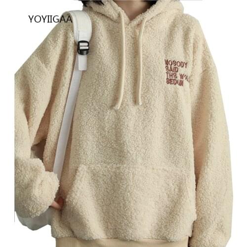 Women Fleece Hoodies Autumn Winter Warm Female Hoody Sweatshirts Letter Embroidery Ladies Girls Hoodie Hooded Casual Outerwear