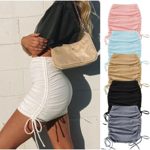 2021 Spring Autumn Womens Knitting Thread Side Drawstring Elastic Pleated Skirt Sexy Slim Adjustable Buttock Skirt Girl White