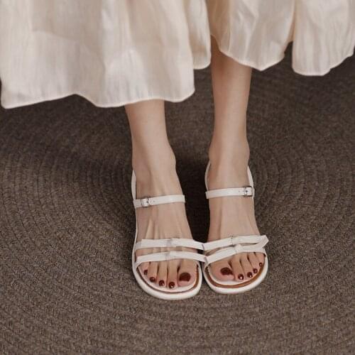 2021 Summer Sandals Womens New Thick Heel Mid-Heel Bow Korean Version of The Word with Roman Fashion Sandals Women