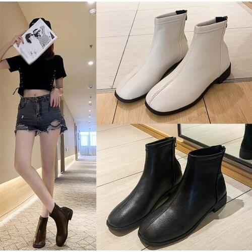 2021 Women Ankle Boots Soft PU Leather Shoes Autumn Ladies Low Heels Zipper Female Plus Size Short Boots Footwear Nice Woman Pop
