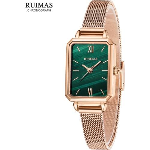 RUIMAS Women Watches Mesh Strap Analog Watch for Lady Girls Green Rectangle Dial Wristwatch Женские часы Relógio Femininos Reloj