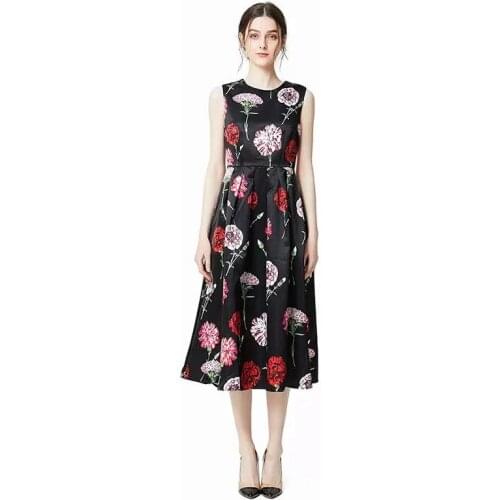 Women Summer Dresses High Quality Runway O-Neck Sleeveless Printed Ladies Elegant Dresses Vestidos DX90603M