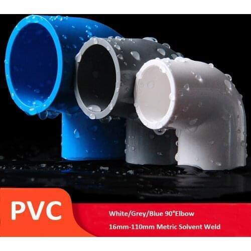 1Pcs PVC 90°Elbow 16,20,25,32,40,50,63,75,90,110mm Metric Solvent Weld Pressure Pipe Fitting Connector Aquarium Pond Garden DIY