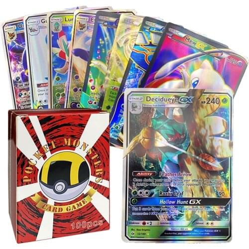 100pcs Pokemon English Shining Card Box Playing Game 80 EX 20 GX Display Pokemon Battle Collection Carte Trading Toys Kids Gift