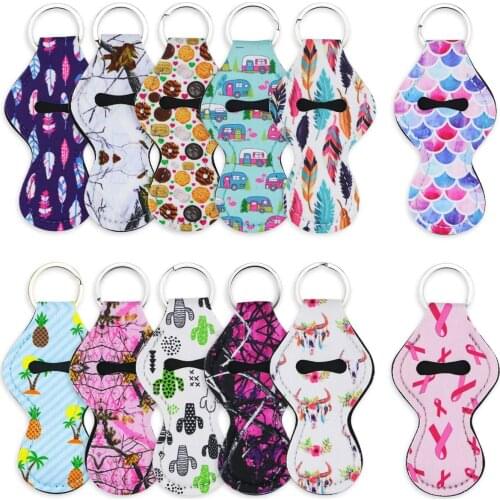 12pcs Chapstick Holder Keychain Vibrant Prints Lip Blam Keychains Neoprene Lip Balm Key Chain Holder Wholesale