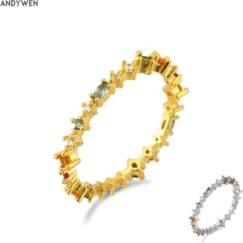 ANDYWEN 925 Sterling Silver Rainbow Colorful Zircon Rings European Women Crystal CZ New Fine Jewelry for 2020 Fashion Trends