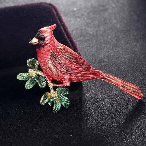 Red enamel Birds brooches jewelry for mens New year Couple gifts Dress Hats Collar Brooch Pins Animal Scarf Buckles joias
