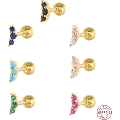 CANNER Helix Earrings 925 Sterling Silver Piercing Aretes Colorful Zircon Mini Stud Earring For Women Grils Silver 925 Jewerly