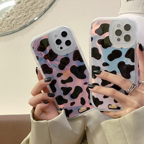 Luxury Laser Glitter Phone Case for IPhone 12 11 Pro Max XR XS Max 7 8 Plus X Cute Cow Pattern Soft Tpu Back Cover Shell