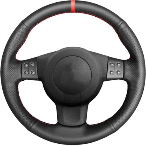 Black Artificial Leather Red Marker Hand-stitched No-slip Car Steering Wheel Cover for Seat Leon (Mk2) 2006-2008 Ibiza (6L) 2007