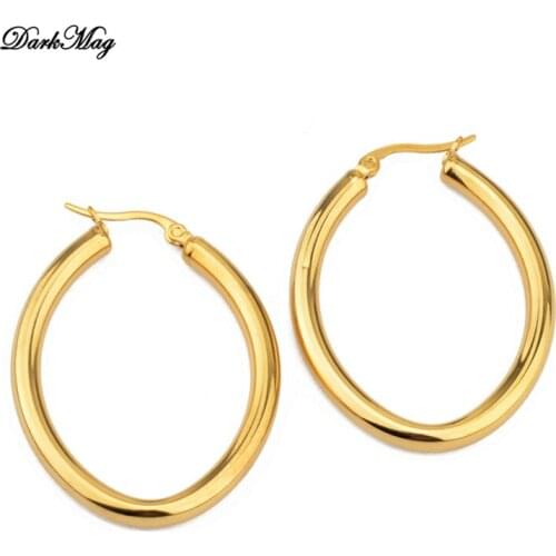 DarkMag Stainless Steel Smooth Circle Hoop Earrings For Women Lady Best Gift Fashion Charm High Quality Wedding Jewelry