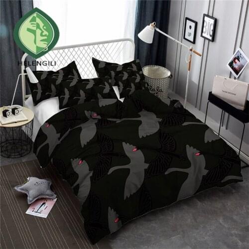 HELENGILI 3D Bedding Set Swan Print Duvet cover set lifelike bedclothes with pillowcase bed set home Textiles #HTE-01