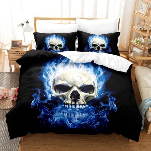 Blue Fire Skull Bedding Set Fashion Adult Duvet Cover Sets Comforter 3d Print Bed Linen Quilt Covers Queen King Single Size