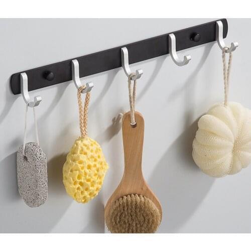 Robe Hooks Aluminum Black and Silver 3-8 hooks Bathroom Towel Hook Wall Mounted Door Hanger Clothes Robe Hook Multi-function