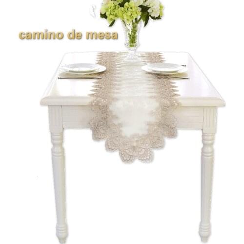 HOT European Simple Water Soluble Lace Tablecloth Hotel Home Dining Table Runner Flag Pad Camino De Mesa Christmas Wedding Decor