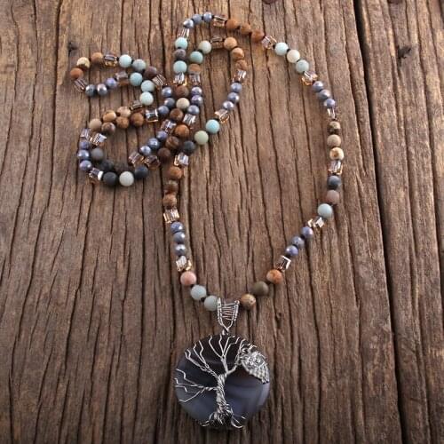 Fashion Bohemian Tribal Jewelry Semi Precious Stone Glass Knotted Natural Stone Low Pendant Necklaces For Women Necklace